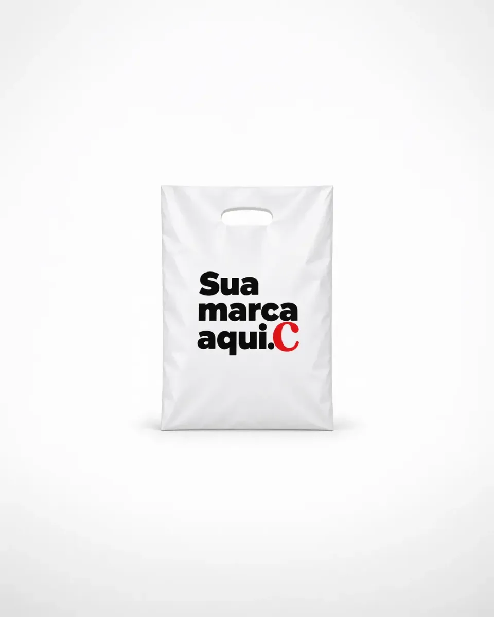 Sacola de Plástico Alça Vazada · Branco Fosco · com a sua marca