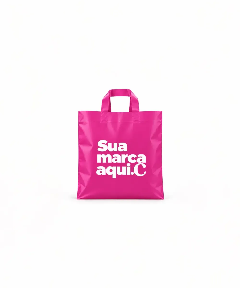 Sacola de Plástico Alça Fita · Rosa Fosco · com a sua marca