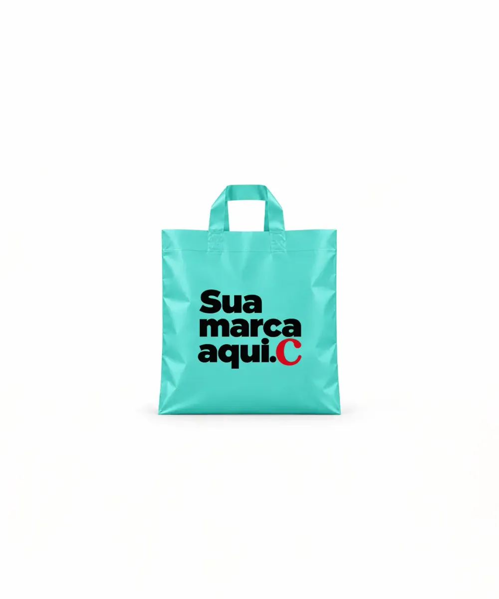 Sacola de Plástico Alça Fita · Verde Água Fosco · com a sua marca