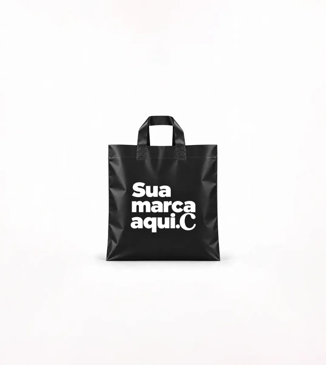 Sacola de Plástico Alça Fita · Preto Fosco · com a sua marca