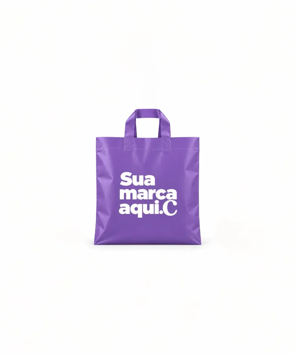 Sacola de Plástico Alça Fita · Roxo Fosco · com a sua marca
