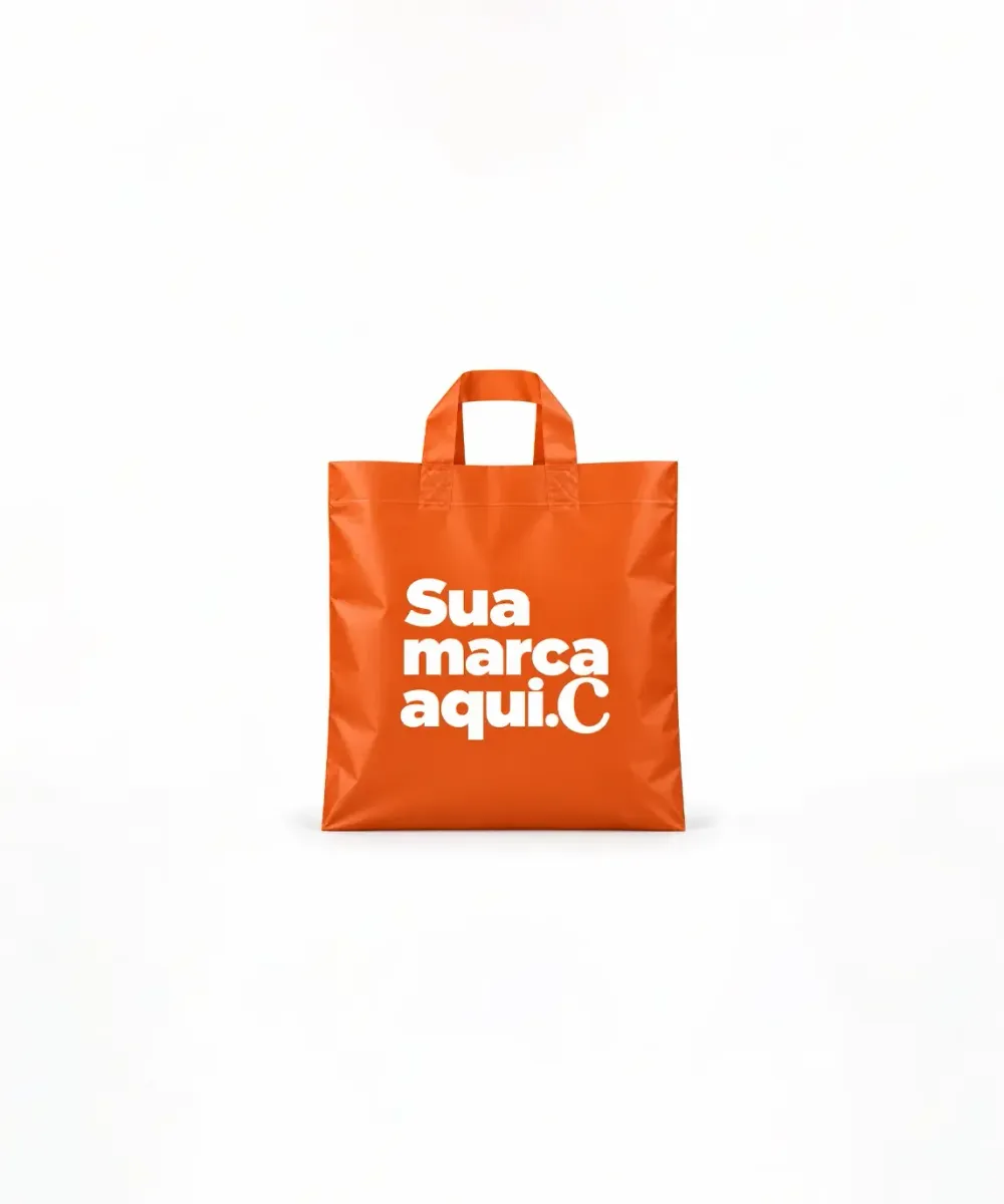 Sacola de Plástico Alça Fita · Laranja Fosco · com a sua marca