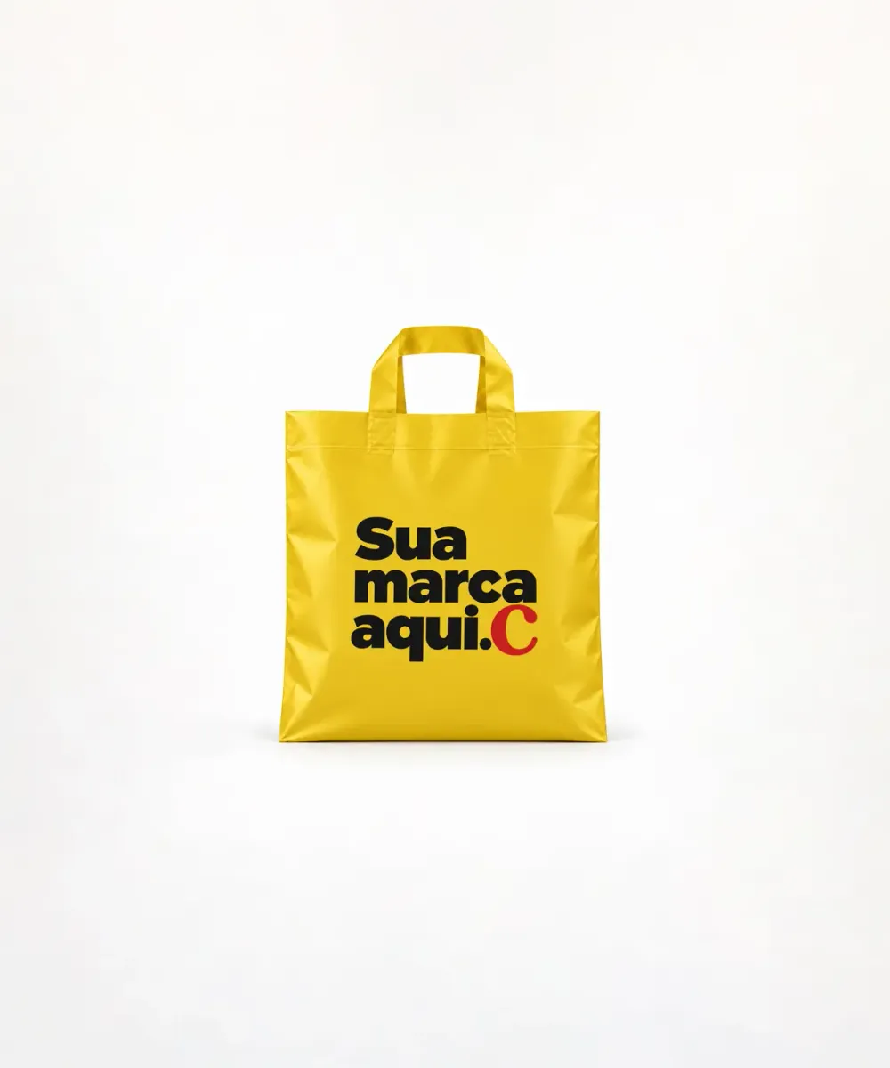 Sacola de Plástico Alça Fita · Amarelo Fosco · com a sua marca